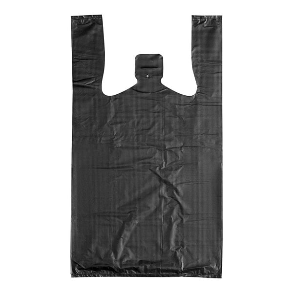 1/8 Size 1.18 Mil Black Unprinted Embossed Extra Heavy-Duty Plastic T-Shirt Bag