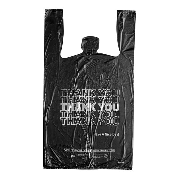 1/6 Size .51 Mil Black "Thank You" Standard-Duty Plastic T-Shirt Bag