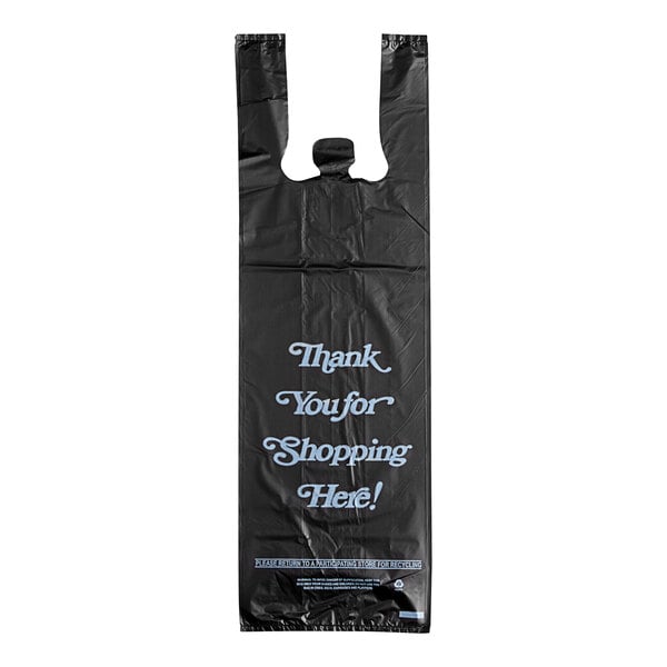 6" x 4" x 20" .98 Mil Black Thank You Extra Heavy-Duty Liquor Bag