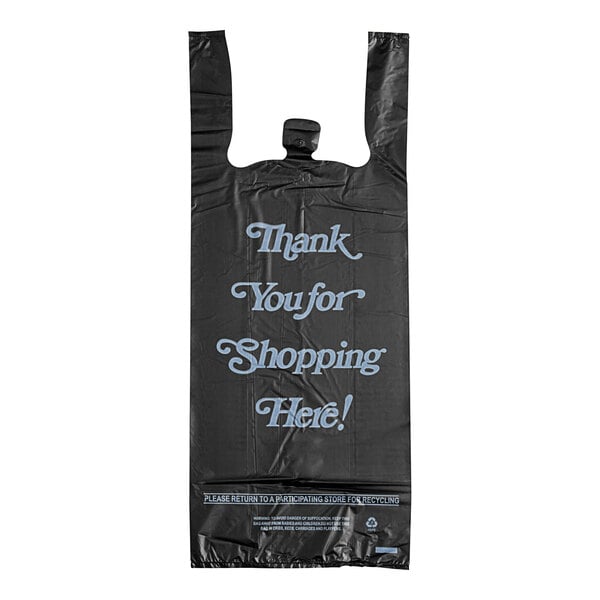 .98 Mil Black Italic Thank You Extra Heavy-Duty Plastic Liquor Bag