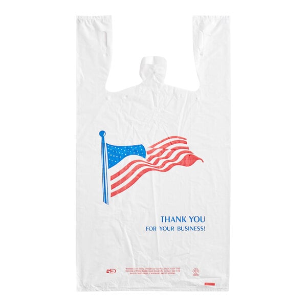 1/6 Size .71 Mil White American Flag Heavy-Duty Plastic T-Shirt Bag