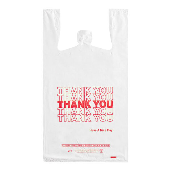 1/6 Size .59 Mil White "Thank You" Medium-Duty Plastic T-Shirt Bag