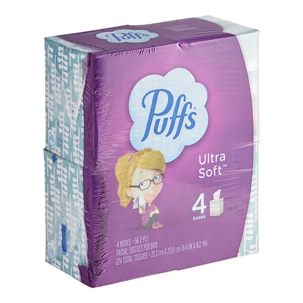 Ultra Soft 56 Sheet 4-Pack 2-Ply Facial Tissue Cube - 24/Case