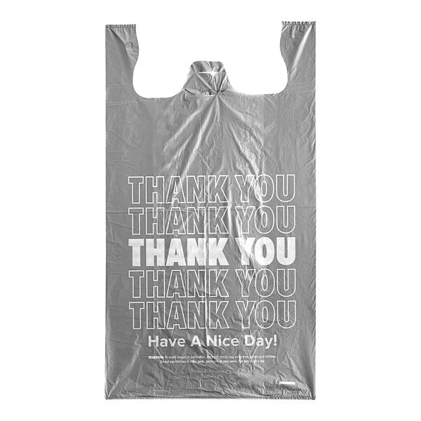 18" x 8" x 32" Extra Large Gray Medium-Duty T-Shirt "Thank You" Bag