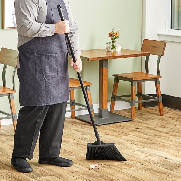 12" Black Unflagged Angled Broom with 48" Metal Handle