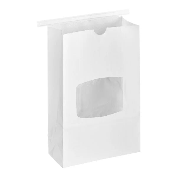 6" x 9 1/2" 1 lb. White Kraft Paper Cookie / Coffee / Donut Bag with Window and Tin Tie Closure