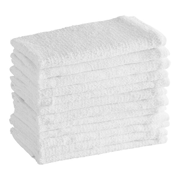 15" x 18" 18 oz. White Cotton Textured Terry Bar Towel - 12/Pack