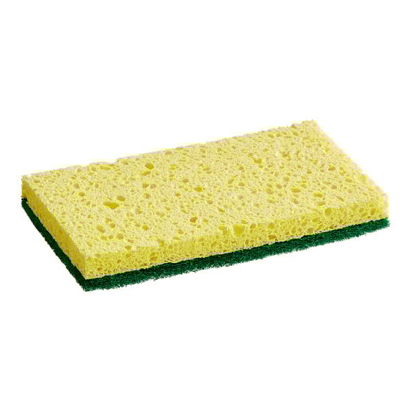 6" x 3 1/2" x 3/4" Yellow Cellulose Sponge / Green Heavy-Duty Scouring Pad Combo - 6/Pack