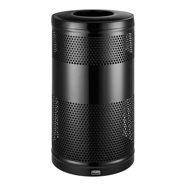 Classics Black Round Steel Drop Top Waste Receptacle with Levelers and Rigid Plastic Liner 25 Gallon
