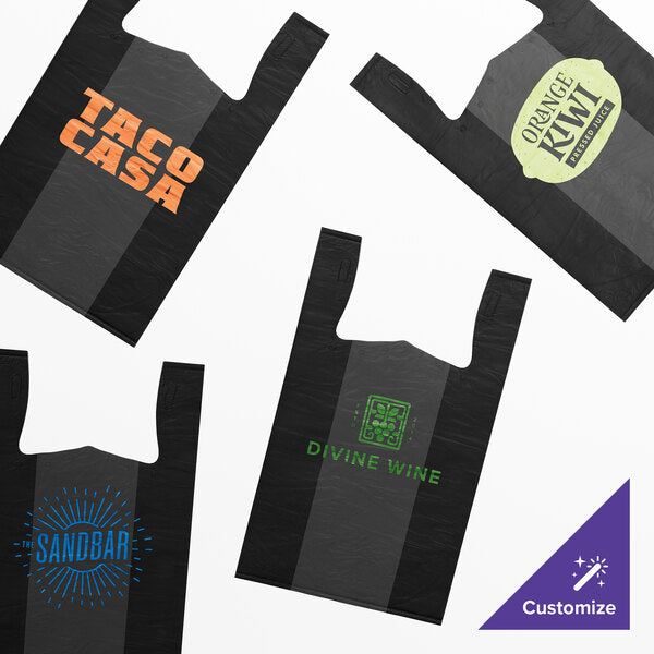 1/6 Size .51 Mil Black Unprinted Embossed Standard-Duty T-Shirt Bag