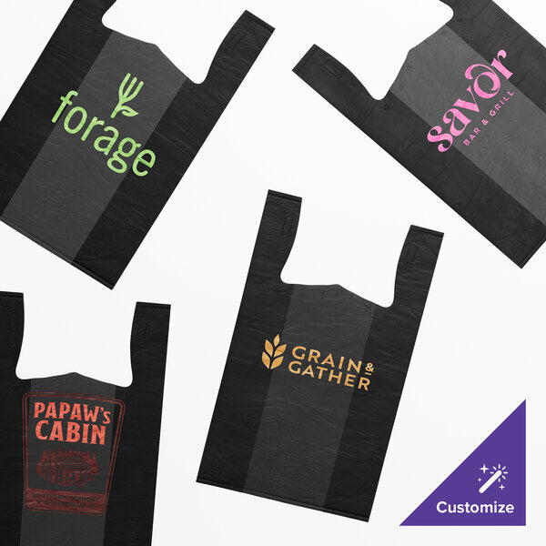 1/6 Size .87 Mil Black Unprinted Embossed Heavy-Duty Plastic T-Shirt Bag