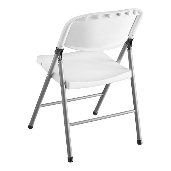 White Contoured Injection Molded Folding Chair with Gray Frame