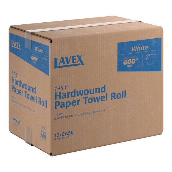 White Hardwound Paper Towel, 600 Feet / Roll - 12/Case