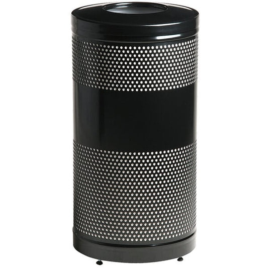 Classics Black Round Steel Drop Top Waste Receptacle with Levelers and Rigid Plastic Liner 25 Gallon