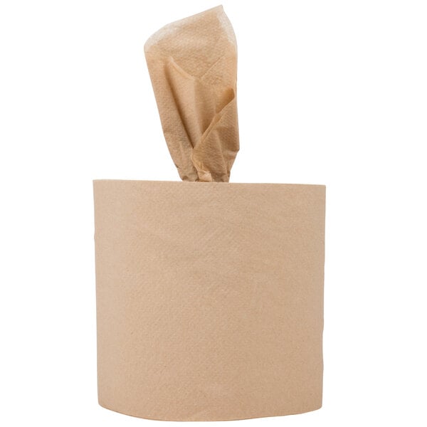 2-Ply Brown Natural Kraft Coreless Center Pull Paper Towel 500' Roll - 6/Case