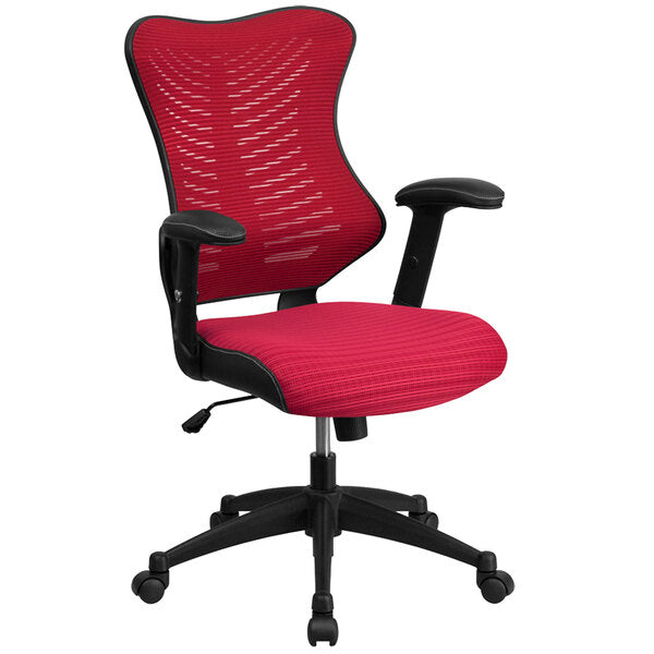 Burgundy Mesh Executive Office Chair with Padded Seat and Nylon Base