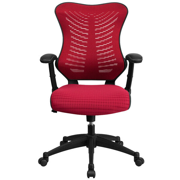 Burgundy Mesh Executive Office Chair with Padded Seat and Nylon Base