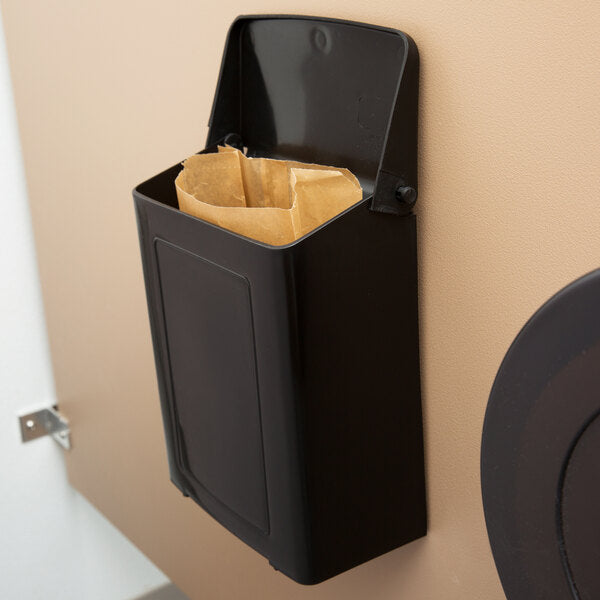 Black Plastic Wall-Mount Sanitary Napkin Receptacle