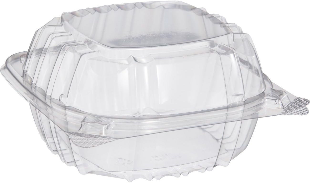 6 1/8" x 6 1/2" x 3 1/4" Clear Hinged Plastic 6" Square Container