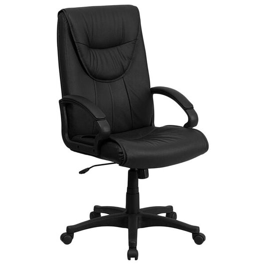 Black Leather Executive Swivel Office Chair with Leather Padded Polyurethane Arms