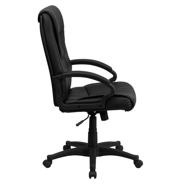 Black Leather Executive Swivel Office Chair with Leather Padded Polyurethane Arms