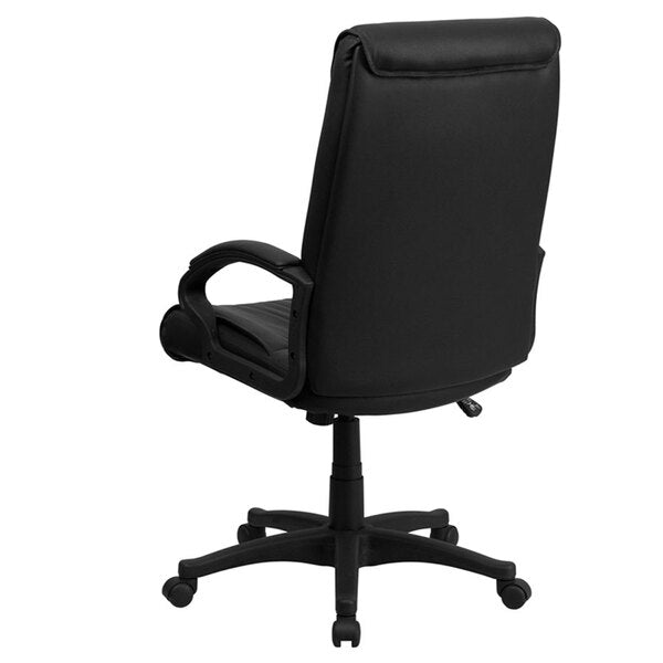 Black Leather Executive Swivel Office Chair with Leather Padded Polyurethane Arms