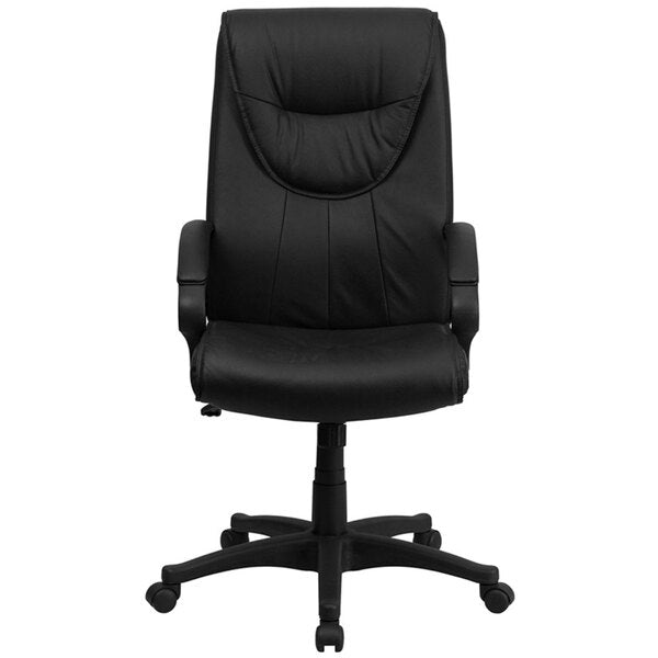 Black Leather Executive Swivel Office Chair with Leather Padded Polyurethane Arms