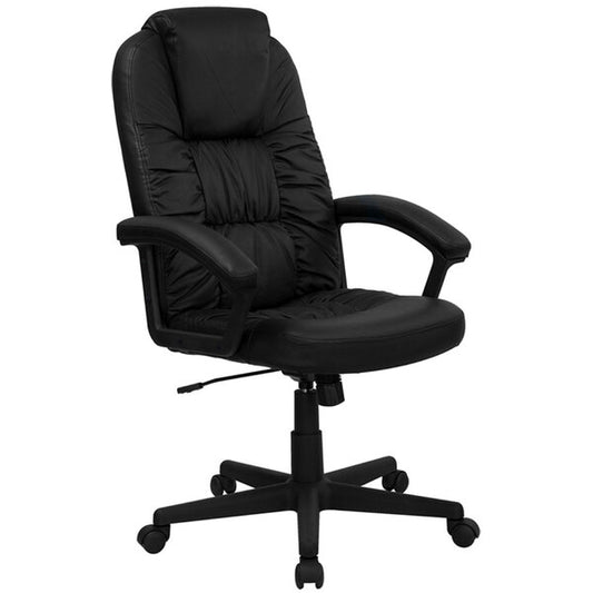 Black Leather Executive Swivel Office Chair with Leather Padded Nylon Arms