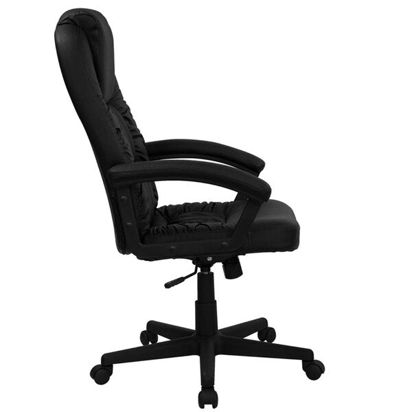 Black Leather Executive Swivel Office Chair with Leather Padded Nylon Arms