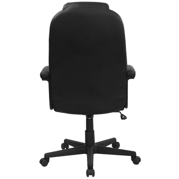 Black Leather Executive Swivel Office Chair with Leather Padded Nylon Arms