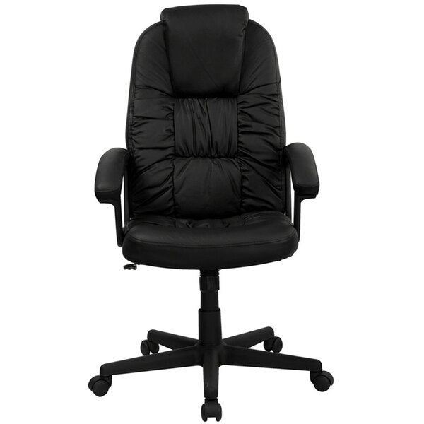 Black Leather Executive Swivel Office Chair with Leather Padded Nylon Arms