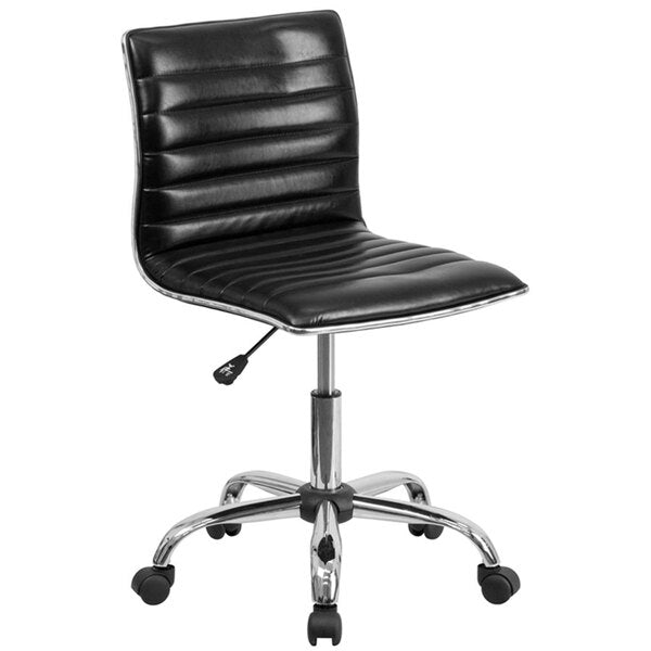 Mid-Back Designer Ribbed Black Leather Office Chair / Task Chair