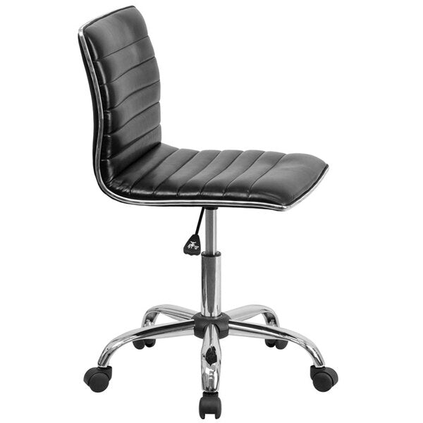 Mid-Back Designer Ribbed Black Leather Office Chair / Task Chair