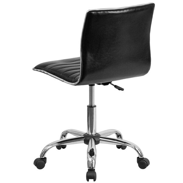 Mid-Back Designer Ribbed Black Leather Office Chair / Task Chair