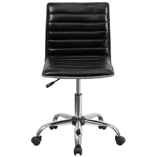 Mid-Back Designer Ribbed Black Leather Office Chair / Task Chair