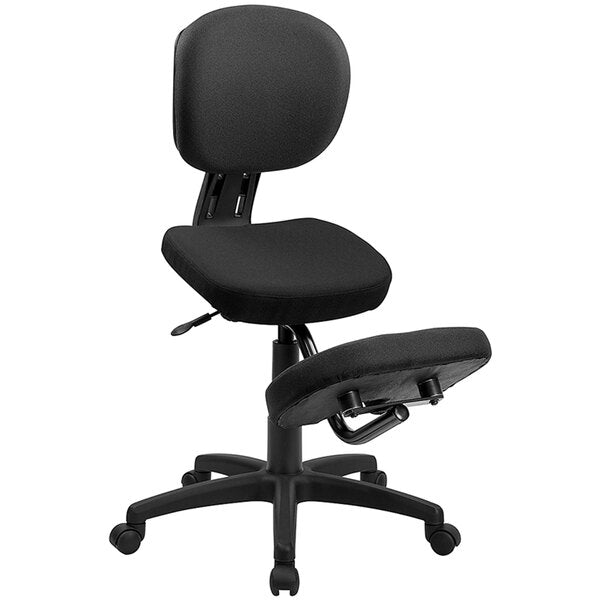 Black Ergonomic Mobile Kneeling Office Chair with Nylon Frame, Swivel Base, and Back Rest