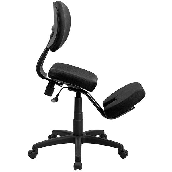 Black Ergonomic Mobile Kneeling Office Chair with Nylon Frame, Swivel Base, and Back Rest