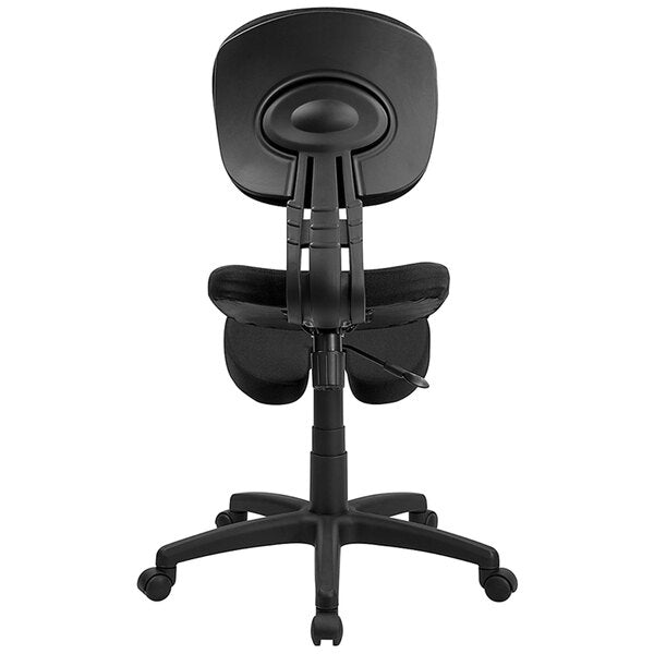 Black Ergonomic Mobile Kneeling Office Chair with Nylon Frame, Swivel Base, and Back Rest