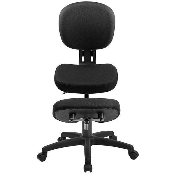 Black Ergonomic Mobile Kneeling Office Chair with Nylon Frame, Swivel Base, and Back Rest