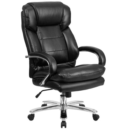 Black Leather Intensive-Use Multi-Shift Swivel Office Chair with Headrest and Loop Arms