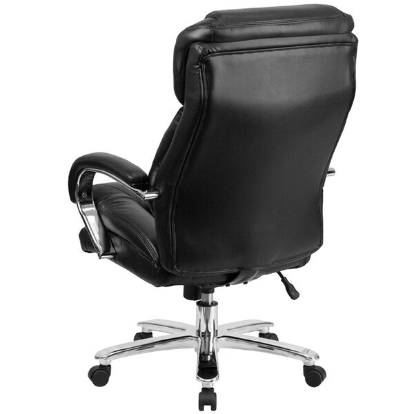 Black Leather Intensive-Use Multi-Shift Swivel Office Chair with Headrest and Loop Arms