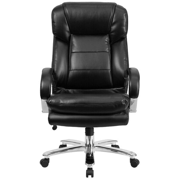 Black Leather Intensive-Use Multi-Shift Swivel Office Chair with Headrest and Loop Arms