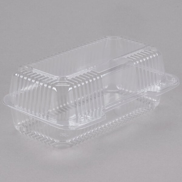 9" x 5 3/8" x 3 1/2" Clear Hinged Plastic 9" Medium Oblong Container