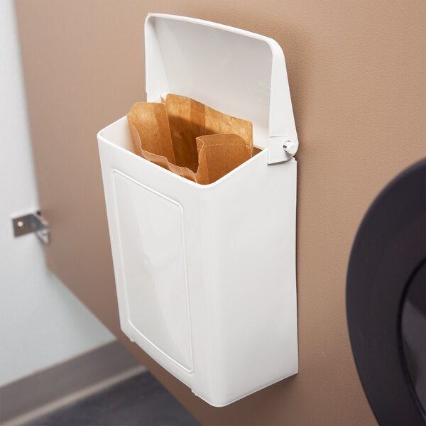 White Plastic Wall-Mount Sanitary Napkin Receptacle