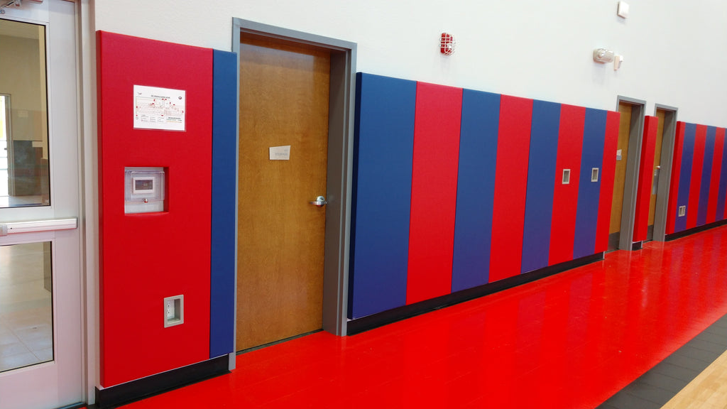 CUSTOM WOOD BACKED GYM WALL PADDING PANELS 2' X 7'