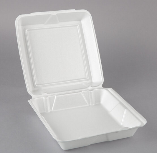 9 1/2" x 9" x 3" White Foam Hinged Lid Container