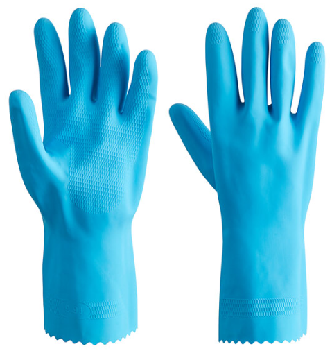 12" Blue 18 Mil Latex Rubber Gloves with Flock Lining - 12/Pack