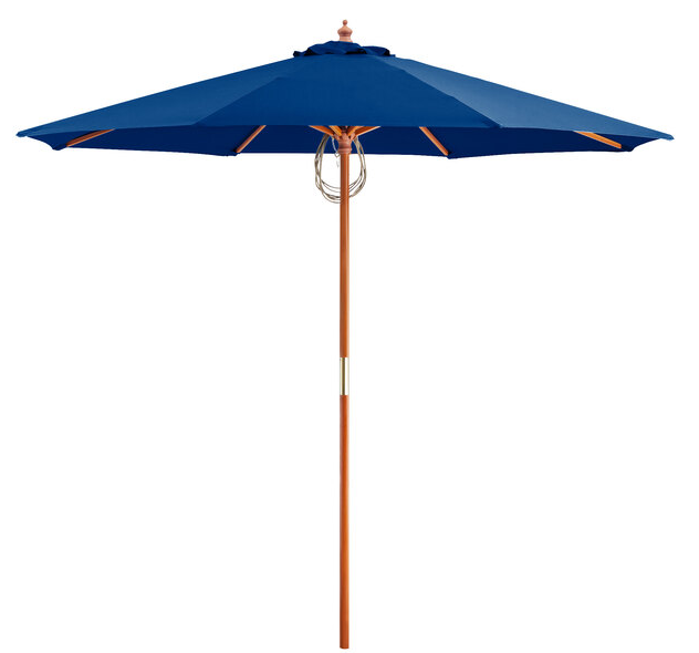 9' Royal Blue Pulley Lift Wood Umbrella